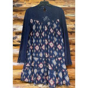 Entro Navy Floral Dress W/Lace‎ Top Size Small NWT
